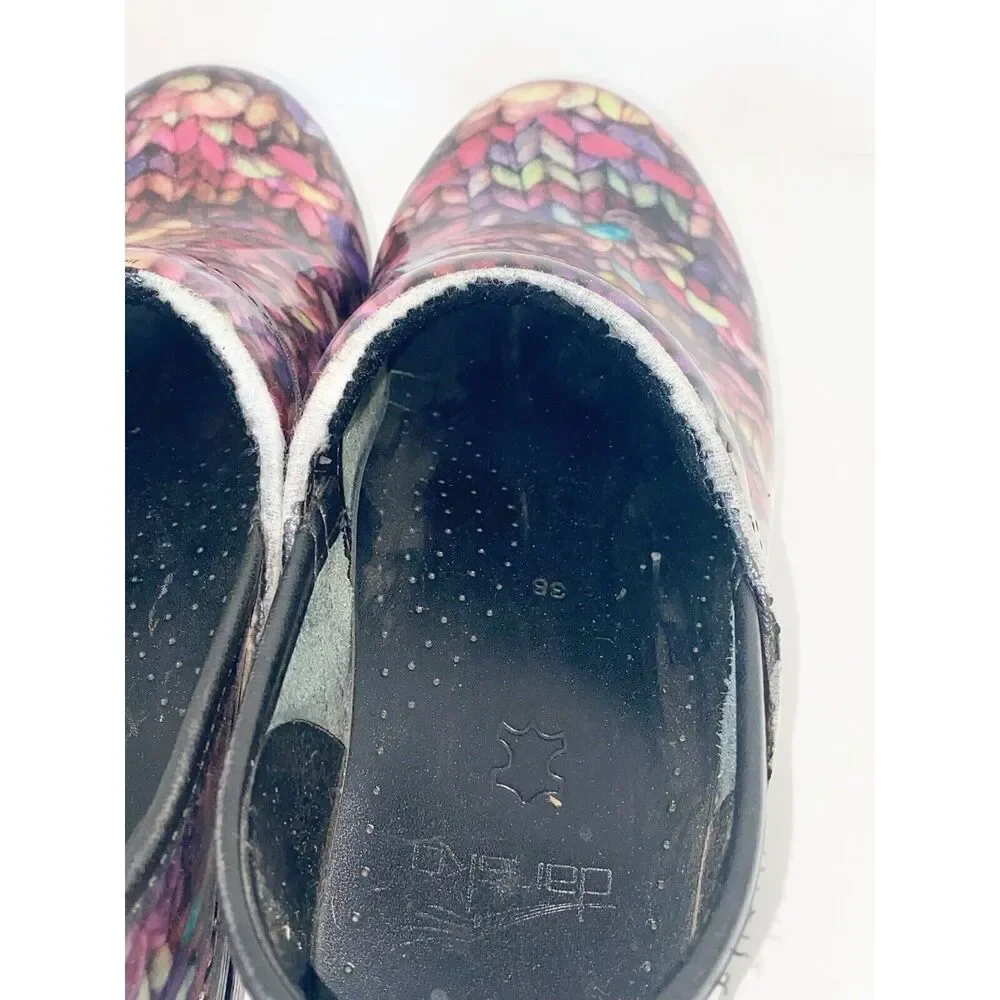 Dansko Clogs Rainbow Yarn Patent Leather Slip On Comfort Professional Shoe 38/8 - Picture 7 of 13